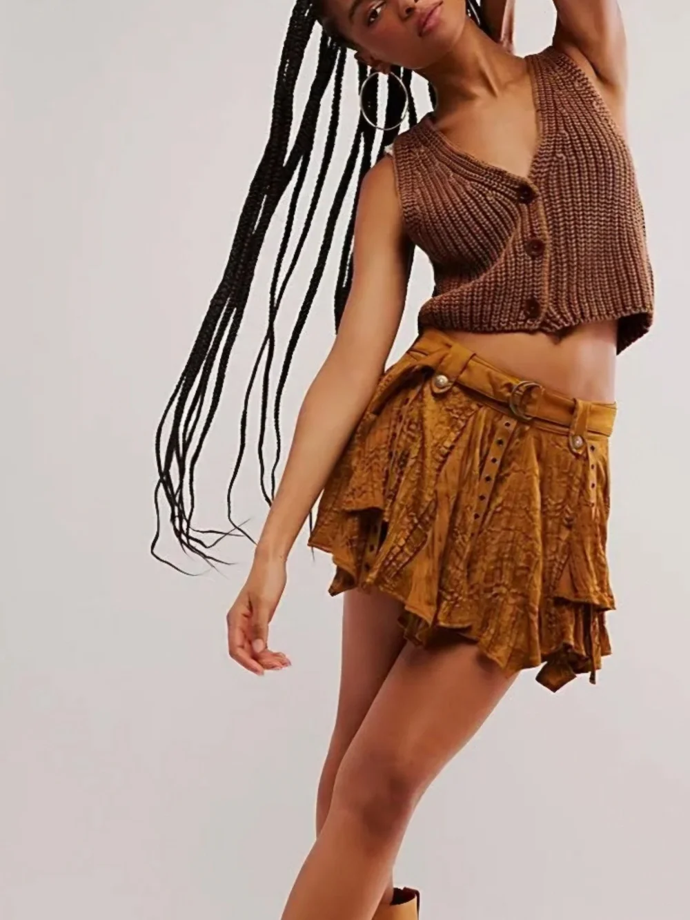 Free people Rue mini skirt golden brown NWT XL